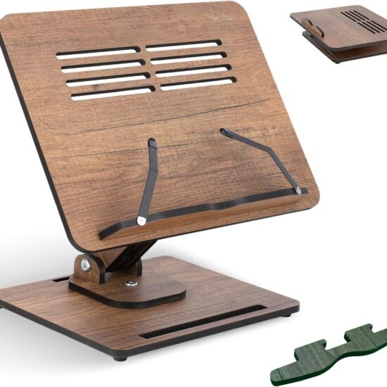 Wooden Book & Laptop Stand, 360° Adjustable